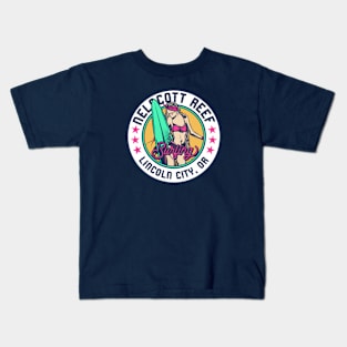 Retro Surfer Babe Badge Nelscott Reef Lincoln City Oregon Kids T-Shirt